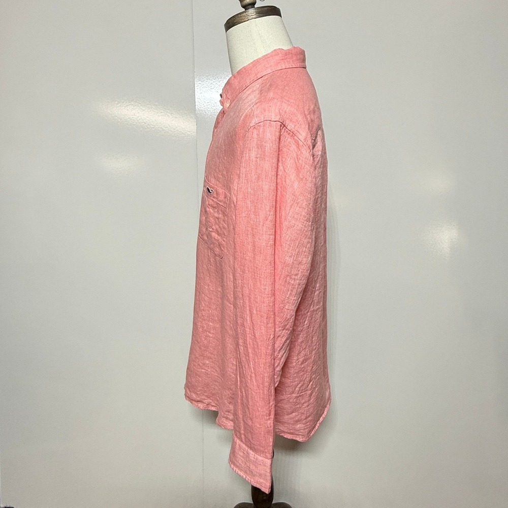Vineyard Vines Shirt Mens XL Pink Linen Button Down Long Sleeve‎ Whale Pocket - Picture 7 of 9